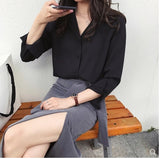 2000s fashion Autumn New Women's Suit Collar Chiffon Shirt Women's Long-Sleeved Shirt Solid Color Bottoming Shirt Top