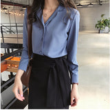 2000s fashion Autumn New Women's Suit Collar Chiffon Shirt Women's Long-Sleeved Shirt Solid Color Bottoming Shirt Top