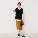 Bomve 2000s fashion Korean Style Vest V-neck Sweater Casual Knitted Loose Vest Women's