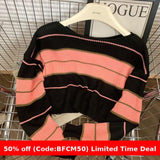 womens christmas outfit Black Friday Autumn New Black Pink Striped Fashion Sweet Chic Sweater Sweater Top off-Shoulder Sweater Women's Short