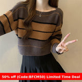 womens christmas outfit Black Friday Autumn New Black Pink Striped Fashion Sweet Chic Sweater Sweater Top off-Shoulder Sweater Women's Short