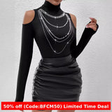 1980s fashion trends 2024 winter outfits  Black Friday Turtleneck Heavy Work Rhinestone off-the-Shoulder Inner T-shirt Top for Women