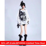 christmas outfit Black Friday Niche Chic White Blouse Long-Sleeved T-shirt Women's Printed Loose Bottoming Top