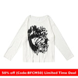 christmas outfit Black Friday Niche Chic White Blouse Long-Sleeved T-shirt Women's Printed Loose Bottoming Top