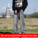 men’s outfits Christmas outfits winter outfits men Black Friday Tie-Dyed Jeans Men's Spring and Autumn Hong Kong Style Straight Trousers Zipper Casual Wide-Leg Pants