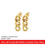 Christmas gifts idea Christmas College Party Outfit Winter outfits Cyber Monday 2024 Punk Cuban Chain Personality Fashion Women Earrings Gold Plated Stud Earrings Stainless Steel Jewelry Earrings Batch