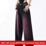 Bomve Winter outfits  Cyber Monday 2024 Christmas outfits Purple Blooming Black Wide-Leg Jeans Women's Spring/Autumn/Winter plus Size Fried Street Pants