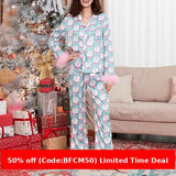 christmas pajamas aesthetic Winter outfits  Cyber Monday 2024 new year Women's Christmas Satin Print Casual Long-Sleeved Trousers Pajamas Suit Women