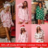 christmas pajamas aesthetic Winter outfits  Cyber Monday 2024 New Year Christmas Satin Printed Two-Piece Suit Home Wear Pajamas