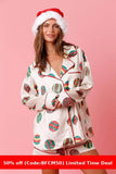 christmas pajamas aesthetic Winter outfits  Cyber Monday 2024 New Year Christmas Satin Printed Two-Piece Suit Home Wear Pajamas