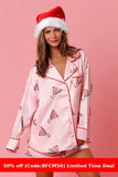 Bomve christmas pajamas aesthetic Winter outfits  Cyber Monday 2024 New Year Christmas Satin Printed Two-Piece Suit Home Wear Pajamas