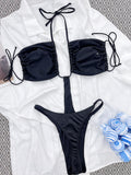 Bomve-Black Friday Christmas Thanksgiving Sexy Solid Color Backless Hollow One-Piece Swimsuit