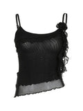 Bomve-Irregular Ruffle Splice Flower Decor Mesh Cami Top