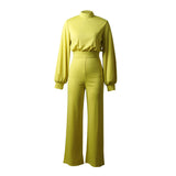 long Autumn and Winter Long Sleeve Stand Collar Jumpsuit Trousers Fashion Casual Trousers Wide Leg Pants