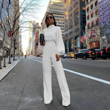 Bomve long Autumn and Winter Long Sleeve Stand Collar Jumpsuit Trousers Fashion Casual Trousers Wide Leg Pants