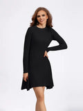 Bomve-Black Friday-Winter outfits  Long Sleeved High Waisted Short Knitted Dress Women Solid High Collar Sweater A-line Dresses Autumn Chic Female Street