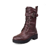 Martin brown Boots Women's Boots British Style Autumn and Winter New Thick Bottom Belt Buckle Short Boots