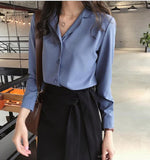 2000s fashion Autumn New Women's Suit Collar Chiffon Shirt Women's Long-Sleeved Shirt Solid Color Bottoming Shirt Top