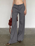 Bomve-Versatile Gray Low Rise Tailored Pants