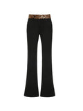 Bomve- Y2K Style Women's Street Style Leopard Splice Elastic Waist Flare Leg Pants