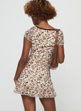 Bomve-Melva Mini Dress Stem Flower Brown