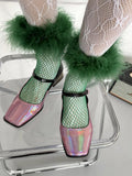 Bomve-Black Friday Christmas Thanksgiving Fishnet solid feather long socks