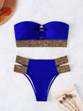 Bomve-Black Friday Christmas Thanksgiving Bandeau Ring Color-Block Sequined Hollow Bikini Swimsuit