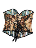 Bomve-Oil Painting Print Tie Back Corset Top