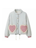 Bomve-Christmas Thanksgiving Black Friday Amabel Gingham Heart Patch Jacket