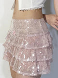 Bomve-Sequin Tiered Mini Skirt