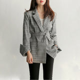 2000s fashion Commuter Slit Cuff Cardigan Plaid Jacket Cardigan Style Scheming Waist Small Suit Belt