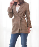 2000s fashion Commuter Slit Cuff Cardigan Plaid Jacket Cardigan Style Scheming Waist Small Suit Belt