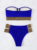 Bomve-Black Friday Christmas Thanksgiving Bandeau Ring Color-Block Sequined Hollow Bikini Swimsuit