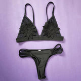 Bomve-Black Friday Christmas Thanksgiving Flower Strappy Bikini Set