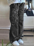 Bomve-Washed Heart Pattern Cargo Jeans