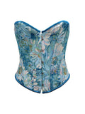 Bomve-Oil Painting Print Tie Back Corset Top