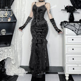 Autumn 2024 New Style Elegant Sexy Dark Jacquard Lace Stitching Fishtail Skirt for Women
Gothic style
Halloween