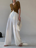 Bomve-Tie Waist Flowy Wide Leg Dress Pants