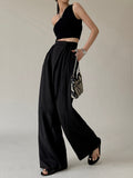 Bomve-Tie Waist Flowy Wide Leg Dress Pants