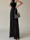 Bomve-Tie Waist Flowy Wide Leg Dress Pants