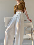 Bomve-Tie Waist Flowy Wide Leg Dress Pants