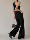 Bomve-Tie Waist Flowy Wide Leg Dress Pants