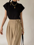 Bomve-Tie Waist Flowy Wide Leg Dress Pants