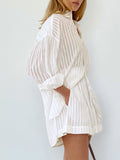 Bomve-Cloud Nine Pinstripe See Through Two Piece Shorts Set