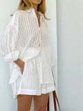 Bomve-Cloud Nine Pinstripe See Through Two Piece Shorts Set