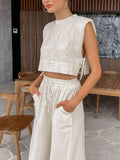 Bomve-Utility Linen Two Piece Wide Leg Pants Set