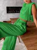 Bomve-Utility Linen Two Piece Wide Leg Pants Set