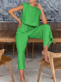 Bomve-Utility Linen Two Piece Wide Leg Pants Set