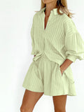 Bomve-Cloud Nine Pinstripe See Through Two Piece Shorts Set