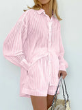 Bomve-Cloud Nine Pinstripe See Through Two Piece Shorts Set